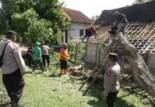 Diterjang Angin Puting Beliung, Puluhan Rumah Rusak. Petugas Kepolisian dan BPBD Bantu Evakuasi